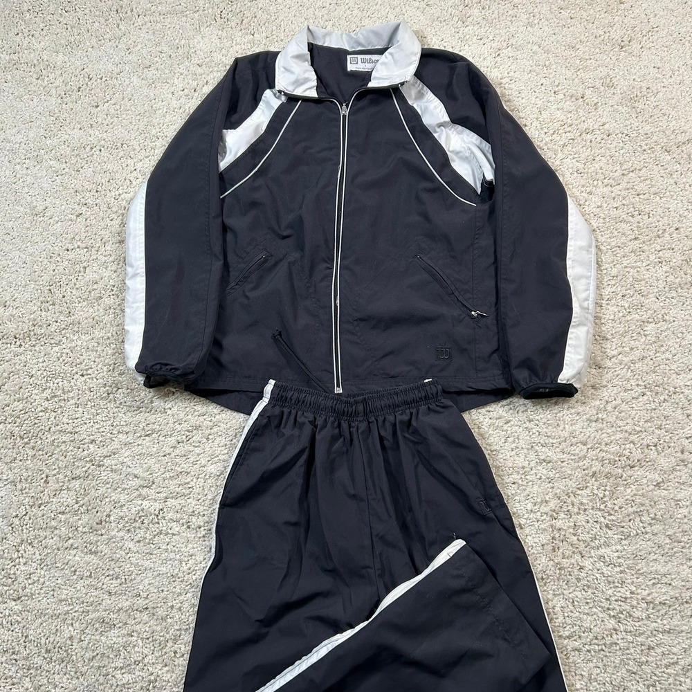 Vintage Wilson Tracksuit Set Small Black Tennis Windbreaker Jacket Pants 2 Piece